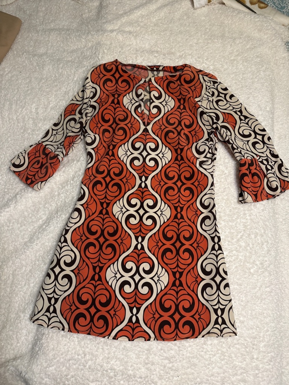 Womens Orange, Cream & Brown Printed Shift Dress